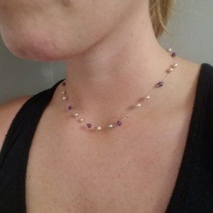 Purple Glass Beads Pearls Illusion Necklace Choker Preppy Party Formal Evening